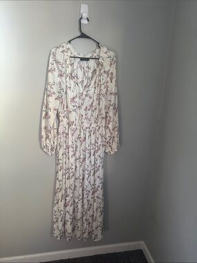 Lane Bryant Cream Maxi Dress with Pink Floral Print